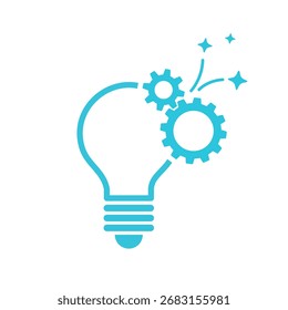 Icono de la idea, solución, bombilla, aislado en blanco, icono azul