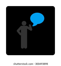 Idea icon. The icon symbol is drawn with blue and gray colors on a black button isolated on a white background.