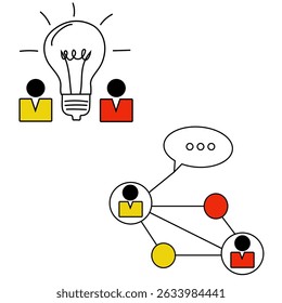 Ideensymbol. Teamwork Concept Symbol. Gelbes Netzwerkdesign. Vektorgrafik der Zusammenarbeit.