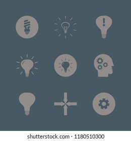 idea icon. idea vector icons set gear head, fluorescent bulb, attention sign bulb and gear