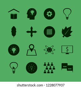 idea icon. idea vector icons set bulb head, speech clouds, bulb leaf and school