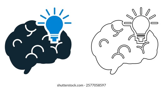 idea icon vector, lightbulb and brain, for illustrating creativity, innovation, inspiration and brainstorming pictogram symbol ui and ux design, glyphs and stroke line