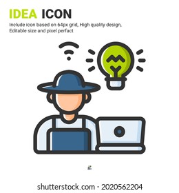 Idea icon vector with outline color style isolated on white background. Vector illustration innovasion sign symbol icon concept for digital farming, technology, logo, industry, agriculture and project