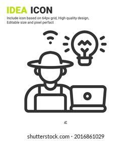 Idea icon vector with outline style isolated on white background. Vector illustration innovasion sign symbol icon concept for digital farming, technology, logo, industry, agriculture and all project