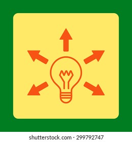 Idea icon. Vector style is orange and yellow colors, flat rounded square button on a green background.