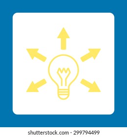 Idea icon. Vector style is yellow and white colors, flat rounded square button on a blue background.
