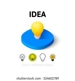 Idea icon, vector symbol in flat, outline and isometric style