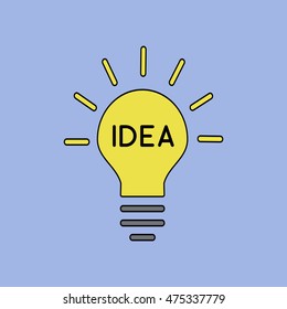 Idea icon. Yellow lightbulb with idea inscription. Flat vector stock illustration.
