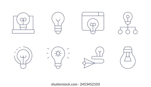 Idea icons. Editable stroke. Containing computer, lightbulb, bulb, innovation, idea.