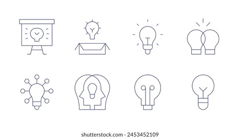Idea icons. Editable stroke. Containing brainstorming, presentation, thinkdifferent, artanddesign, idea, synergy, lightbulb.