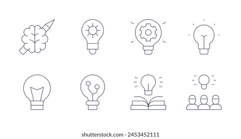 Idea icons. Editable stroke. Containing brain, bulb, idea, literature, lightbulb.