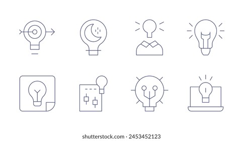 Idea icons. Editable stroke. Containing goal, plan, trade, light, idea.