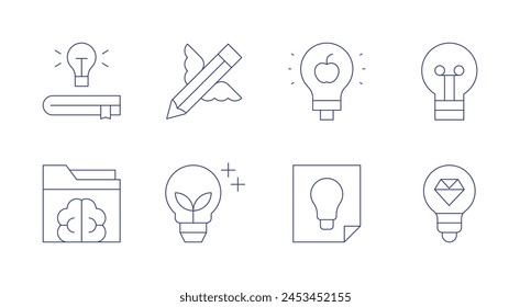 Idea icons. Editable stroke. Containing book, folder, greeninnovation, inspiration, idea, lightbulb, brilliant.