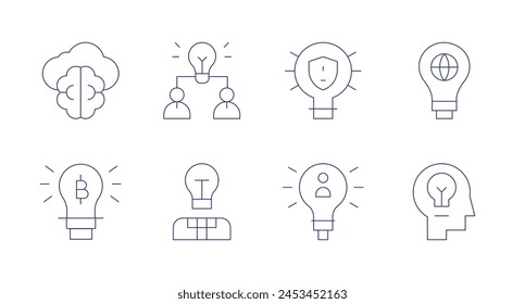 Idea icons. Editable stroke. Containing bitcoin, cloud, teamwork, lightbulb, idea.