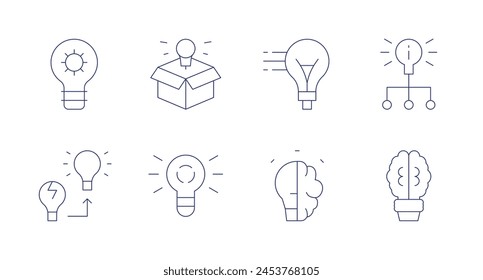 Iconos de ideas. Trazo editable. Conteniendo reciclaje, bombilla, pensar fuera de la caja, idea, ideas.