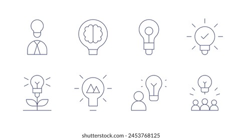 Iconos de ideas. Trazo editable. Contiene bombilla, creador, idea.