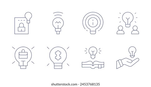 Idea icons. Editable stroke. Containing intellectualproperty, job, idea, hand.