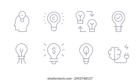 Idea icons. Editable stroke. Containing light, think, copyright, dollar, exchangeideas, idea, brain, goodidea.
