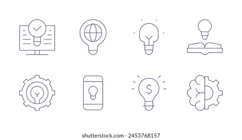 Idea icons. Editable stroke. Containing lightbulb, cogwheel, idea, businessidea, study, brain.