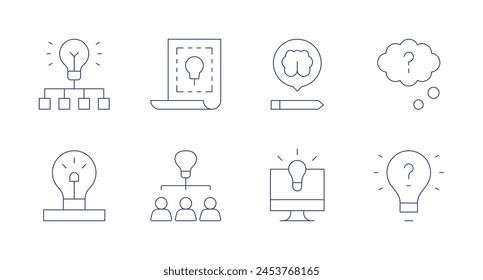 Idea icons. Editable stroke. Containing lightbulb, hierarchy, innovation, brainstorm, idea, doubts, question.