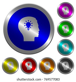 Idea icons on round luminous coin-like color steel buttons