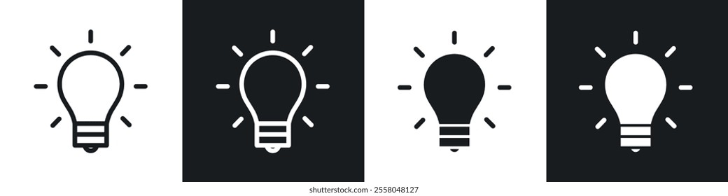 Idea icons pack in black and white filled and outlined versions.