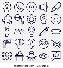 Idea icons set. set of 25 idea outline icons such as target, pen, bulb heart, hot dog, lamp, gear, bulb, keyhole in head, teacher, user communicatrion, electric circuit