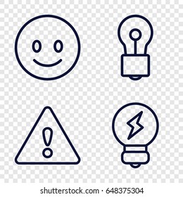 Idea icons set. set of 4 idea outline icons such as bulb, warning