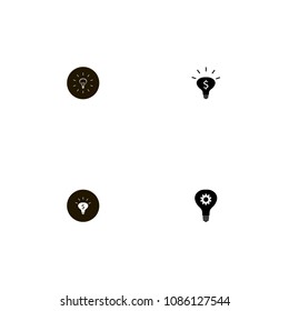 Idea icons set. black, bulb on the black, cogwheel and lamp
