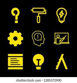idea icons set with blackboard with text lines, light bulb and question mark vector set