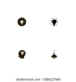 Idea icons set. bulb, best idea, chandelier and bulb on the black