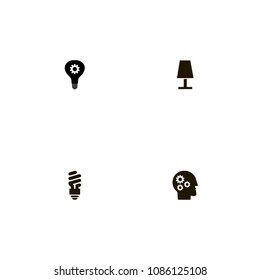 Idea icons set. bulb, head, table lamp and lamp