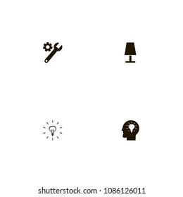 Idea icons set. bulb, light, wrench and best idea