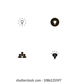 Idea icons set. bulb on the black, lamp, group and money idea