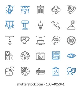 idea icons set. Collection of idea with cubes, strategy, hot dog, target, puzzle, eye, labyrinth, web plugin, graphic design, bottle cap, co. Editable and scalable idea icons.