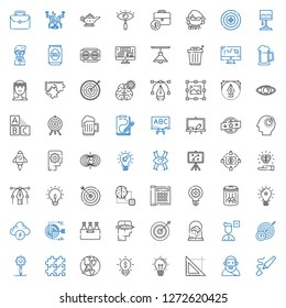 idea icons set. Collection of idea with highlighter, plato, triangle, startup, puzzle, creative process, target, remove user, brain, darts, creative. Editable and scalable idea icons.