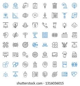 idea icons set. Collection of idea with puzzle, components, target, light bulb, telephone, highlighter, lamp, cube, vision, sketchbook, beer. Editable and scalable idea icons.