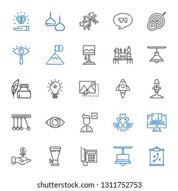 idea icons set. Collection of idea with strategy, lamp, telephone, beer, investment, graphic design, swans, remove user, eye, newton, startup. Editable and scalable idea icons.