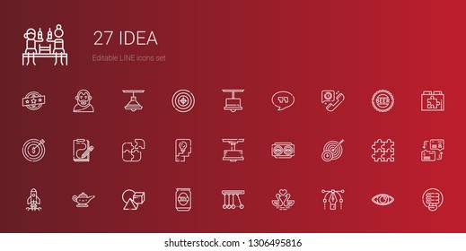 idea icons set. Collection of idea with vector, swans, newton, beer, cubes, magic lamp, startup, target, vision, lamp, thinking, puzzle, sketch. Editable and scalable idea icons.