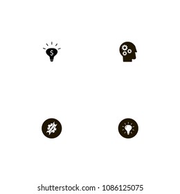 Idea icons set. gears, bulb on the black, light and details