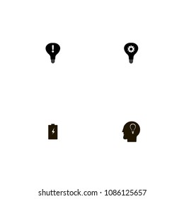 Idea icons set. head, bulb, gear and cogwheel