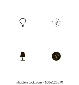 Idea icons set. illumination, table lamp, electricity and bulb on the black