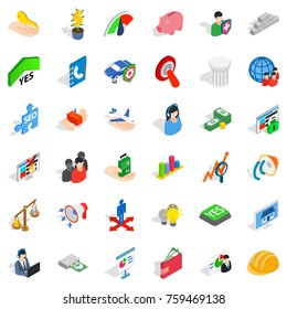 Idea icons set. Isometric style of 36 idea vector icons for web isolated on white background