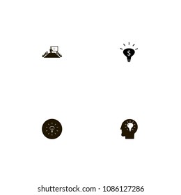 Idea icons set. lamp, bulb on the black, money idea and presentation