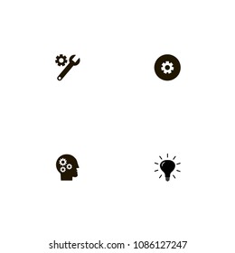 Idea icons set. light, gear, wrench and head