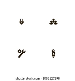Idea icons set. lighting, bulb, light and group