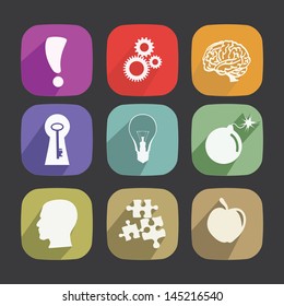 Idea Icons Set. New style icons long shadow.