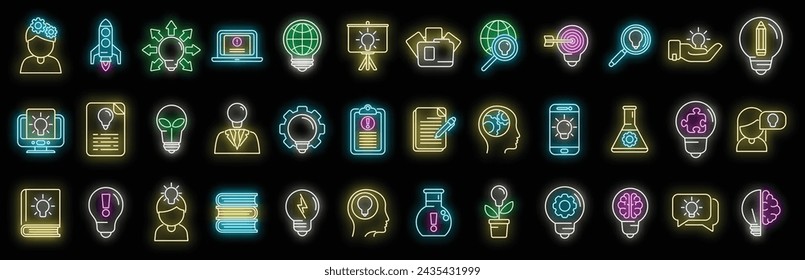 Idea icons set outline vector. Light bulb. Business solution neon isolated