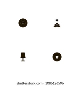 Idea icons set. table lamp, black, bulb on the black and round