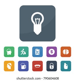 Idea icons. vector collection filled idea icons such as car oil, oil can, money lock, bulb, gear brain, brain, brain in head, money, hot dog, man with shopping bag